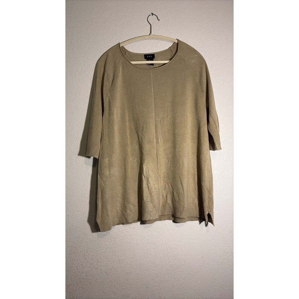 R.Q.T. Tan Acrylic Knit Elbow Sleeve Sweater XL